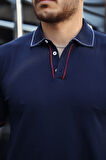 Premium Şerit Detaylı Viskon Polo Yaka Triko Erkek T-Shirt - Lacivert
