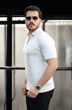 Premium Şerit Detaylı Viskon Polo Yaka Triko Erkek T-Shirt - Ekru