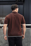 Premium Şerit Detaylı Viskon Polo Yaka Triko Erkek T-Shirt - Kahve