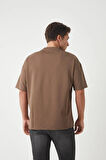 Panel Detaylı Basic Oversize Erkek T-Shirt - Kahve