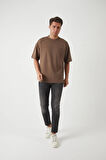 Panel Detaylı Basic Oversize Erkek T-Shirt - Kahve