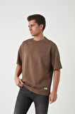 Panel Detaylı Basic Oversize Erkek T-Shirt - Kahve