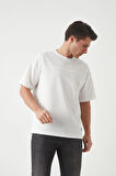 Panel Detaylı Basic Oversize Erkek T-Shirt - Ekru