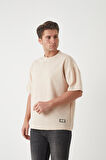 Panel Detaylı Basic Oversize Erkek T-Shirt - Bej