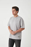 Panel Detaylı Basic Oversize Erkek T-Shirt - Gri