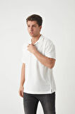 Havlu Kumaş Polo Yaka Erkek T-Shirt - Ekru