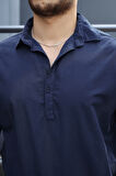 Yarım Pat Yakalı York Pamuk Kumaşlı Uzun Kollu Erkek Gömlek - Lacivert