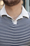 Çizgili Örme Desenli Polo Yaka Erkek T-Shirt - Lacivert