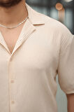 Fresh Kumaş Apaş Yaka Kısa Kol Erkek Gömlek  - Bej