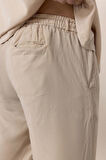 Bağcıklı & Fermuarlı Doğal Dokulu Pamuk Erkek Pantolon - Bej
