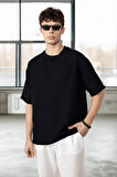Rahat Kalıp Müslin Kumaş Erkek T-Shirt - Siyah