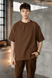 Rahat Kalıp Müslin Kumaş Erkek T-Shirt - Kahve