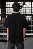 Cep Baskılı İki İplik Kumaş Pamuklu Oversize Erkek T-Shirt - Siyah