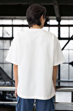 Cep Baskılı İki İplik Kumaş Pamuklu  Oversize Erkek T-Shirt - Ekru