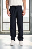 Önü Çift Pileli Fermuarlı Beli Lastikli Jogger Erkek Pantolon - Lacivert 