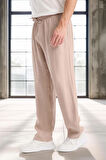 Modal Kumaş Rahat Kalıp Düz Paça Jogger Erkek Pantolon - Bej