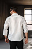 Scorsese Çizgili Relaxed Fit Erkek Gömlek - Beyaz