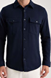 Nova Pike Kumaş Regular Kalıp Çift Cepli Erkek Gömlek - Lacivert