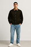Lauri Workwear Tarzı Tok Kumaş Kadife Yakalı Rahat Kalıp Erkek Ceket - Siyah