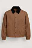 Lauri Workwear Tarzı Tok Kumaş Kadife Yakalı Rahat Kalıp Erkek Ceket - Kahve