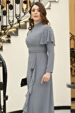 Asil Tesettür İnci Detaylı Elbise Gri