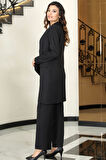 Parla Mono Yaka Tesettür Ceket Takım Siyah
