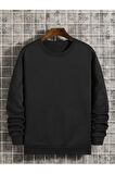 Erkek Basic Bisiklet Yaka Baskısız Düz Oversize Salaş Bol Kesim Polar Sweatshirt