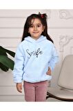 Kız Çocuk Smile Nakışlı Kapüşonlu Peluş Sweatshirt