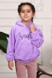 Kız Çocuk Smile Nakışlı Kapüşonlu Peluş Sweatshirt