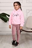 Kız Çocuk Smile Nakışlı Kapüşonlu Peluş Sweatshirt