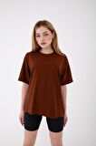 Kadın Basic Baskısız Düz Oversize Salaş Bol Kesim Duble Kol T-shirt