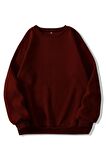 Kadın Basic 0 Sıfır Yaka Baskısız Düz Oversize Salaş Bol Kesim Polar Sweatshirt