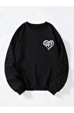 Unisex Bisiklet Yaka Love Baskılı Oversize Salaş Kesim Polar Sweatshirt