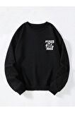Unisex Bisiklet Yaka Mood Baskılı Oversize Salaş Kesim Polar Sweatshirt