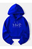 Kadın İskelet Baskılı Kapüşonlu Crop İçi Polarlı Oversize Sweatshirt