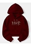 Kadın İskelet Baskılı Kapüşonlu Crop İçi Polarlı Oversize Sweatshirt