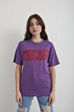 Kadın Lacivert Chicago Baskılı Oversize T-shirt