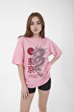Unisex Oversize Warriors Baskılı Pembe T-shirt