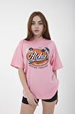 Unisex Oversize Aloha Baskılı Salaş Kesim T-shirt