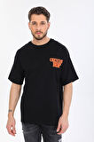 Oversize Sol Gögüs Logolu Siyah T-shirt
