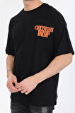 Oversize Sol Gögüs Logolu Siyah T-shirt