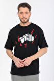 Oversize Social Yazılı Siyah T-shirt