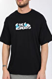 Oversize Smurfs Yazılı Siyah T-shirt