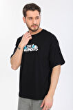 Oversize Smurfs Yazılı Siyah T-shirt
