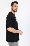 Oversize Smurfs Yazılı Siyah T-shirt