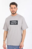 Oversize Thug Life Yazılı Gri T-shirt