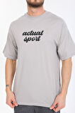 Oversize Actual Sport Yazılı Gri T-shirt