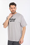 Oversize Actual Sport Yazılı Gri T-shirt