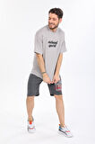 Oversize Actual Sport Yazılı Gri T-shirt