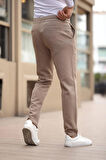 Düğmesiz Düz Kumaş Vizon Jogger Pantolon